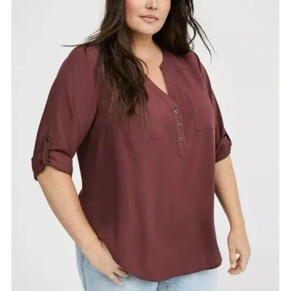 TORRID Harper Challis Pullover 3/4 Roll Tab Sleeve Tunic Size 3